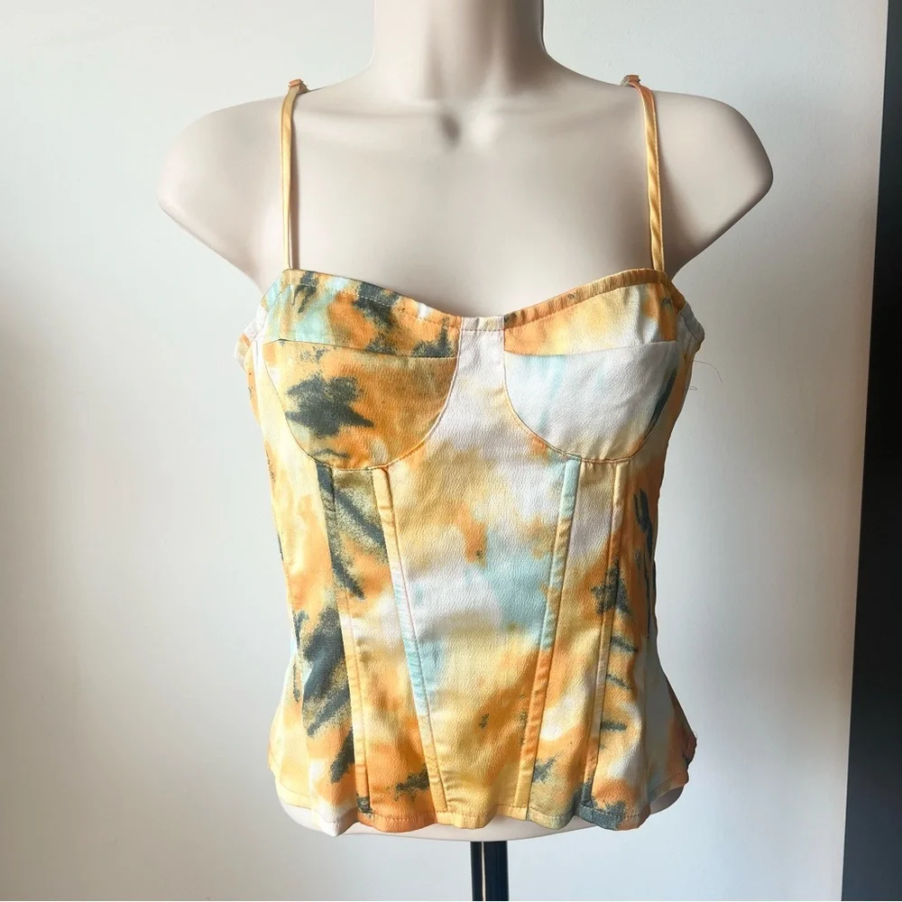PrettyLittleThing Yellow Tie-Dye Bustier Cami Top Size 4 - Picture 1 of 6